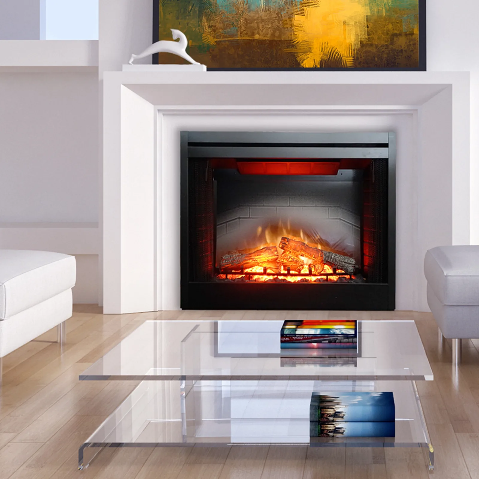 White Mountain Hearth (Empire) Nexfire Electric Fireplace — Nexfire traditional electric fireplace — white room, right view