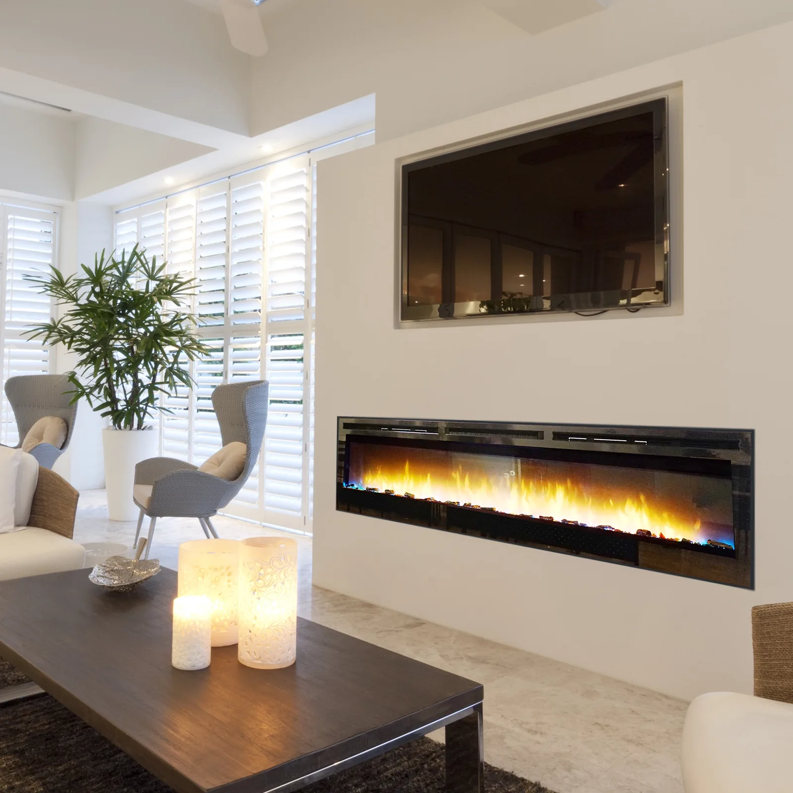 White Mountain Hearth (Empire) Nexfire Linear Electric Fireplace — Nexfire Linear 74-inch electric fireplace — right room view