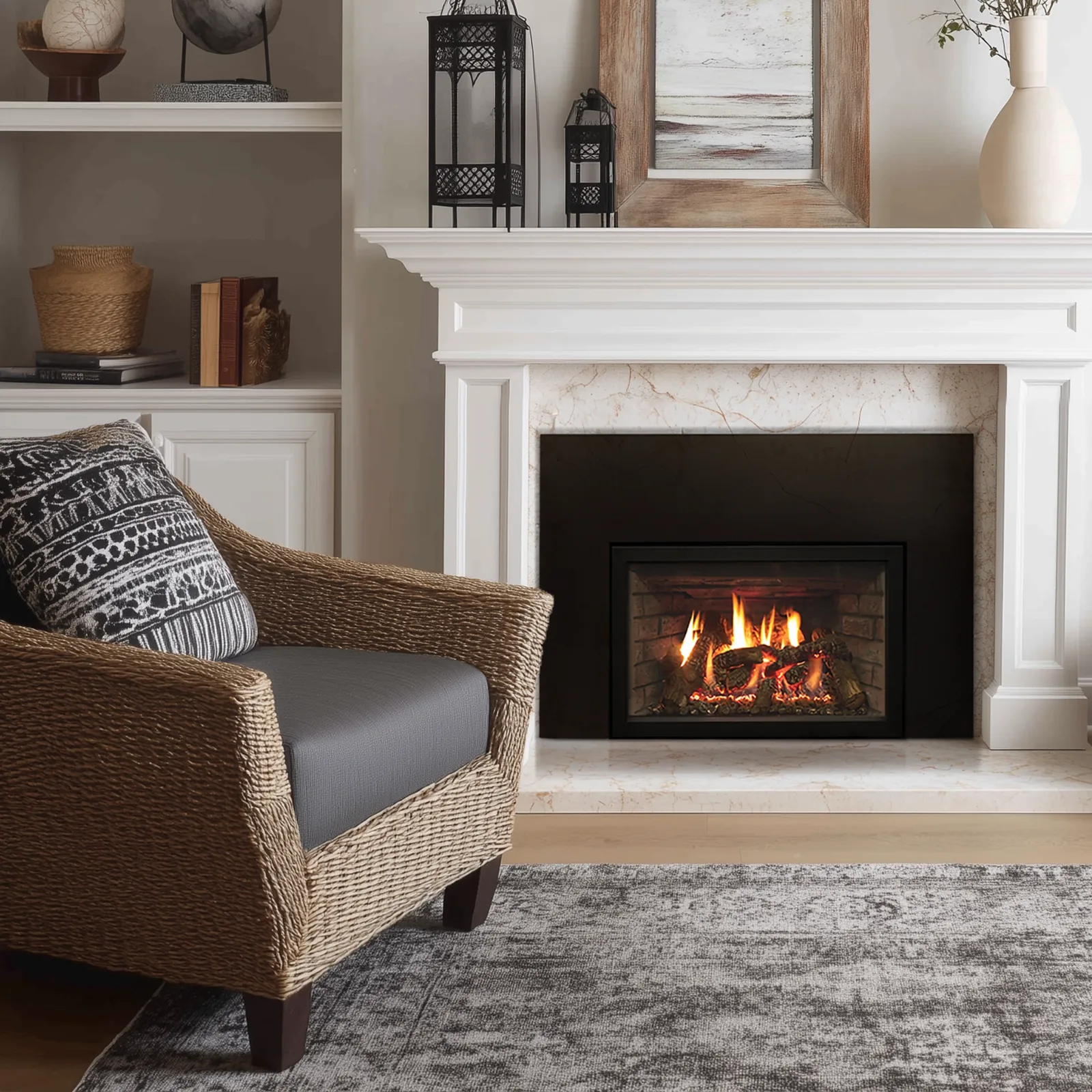 White Mountain Hearth (Empire) Rushmore Direct Vent Insert — Rushmore insert Charred close view