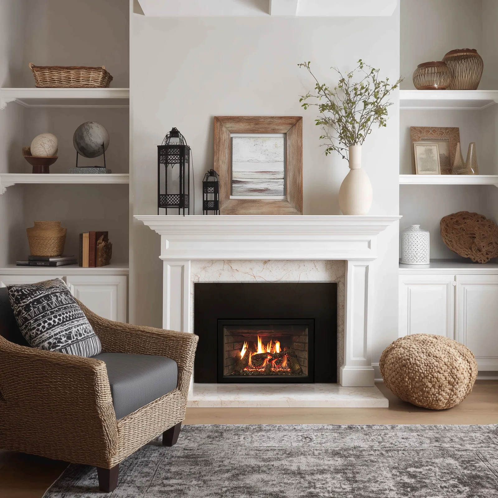 White Mountain Hearth (Empire) Rushmore Direct Vent Insert — Rushmore insert with Charred log set