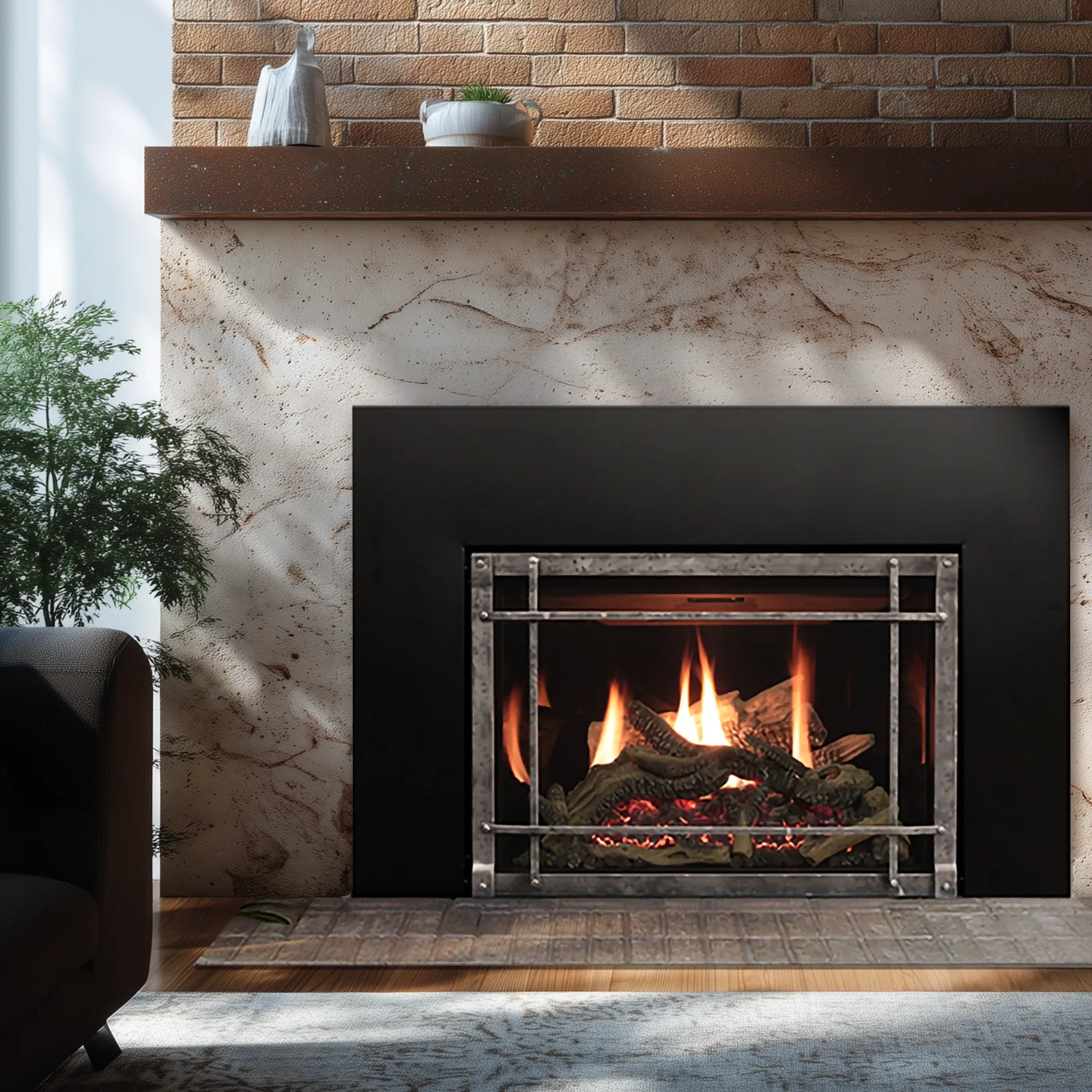White Mountain Hearth (Empire) Rushmore Direct Vent Insert — Rushmore insert Driftwood close view