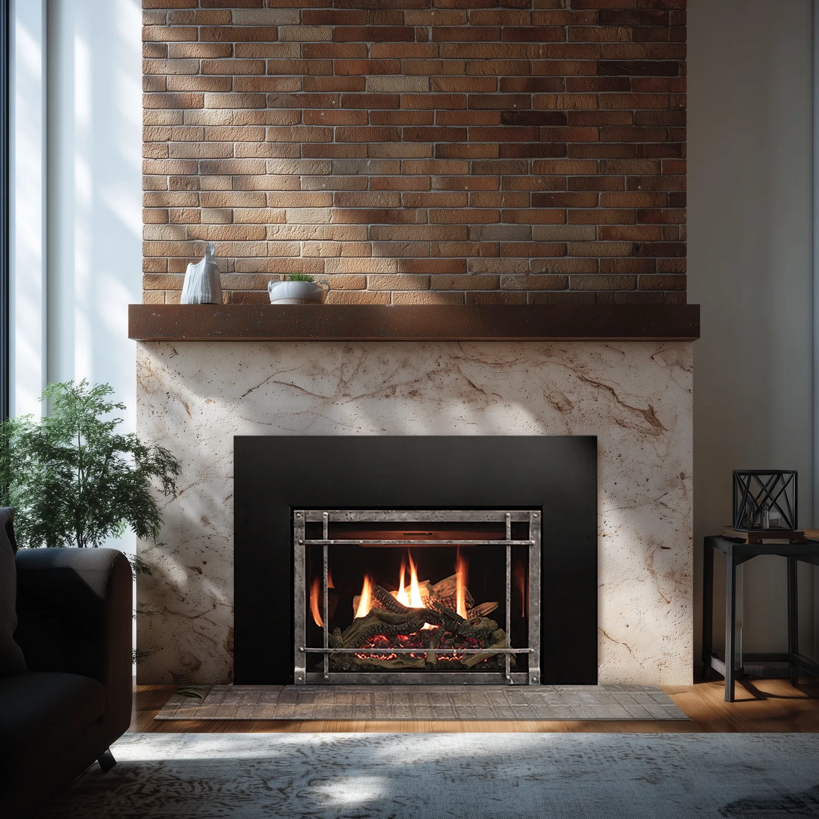White Mountain Hearth (Empire) Rushmore Direct Vent Insert — Rushmore insert with Driftwood log set