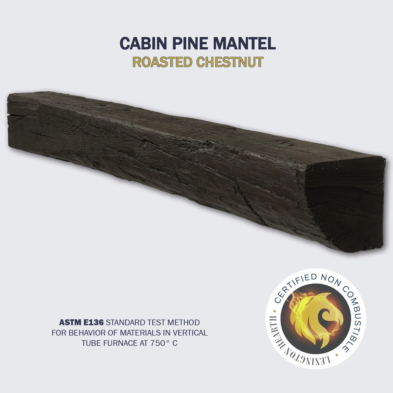 Lexington Hearth Cabin Pine Non-Combustible Mantel Shelf — Roasted Chestnut finish