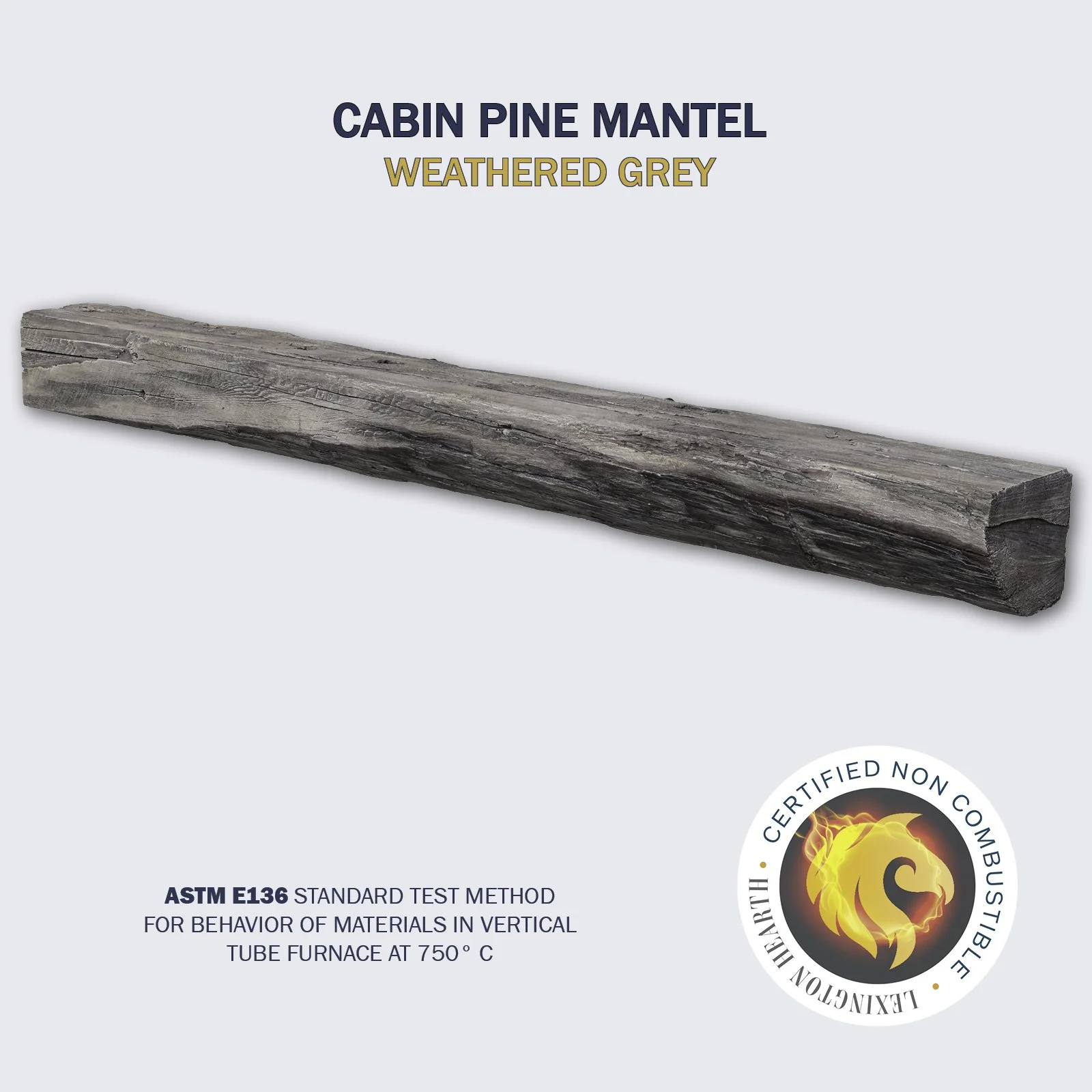 Lexington Hearth Cabin Pine Non-Combustible Mantel Shelf — Weathered Grey finish