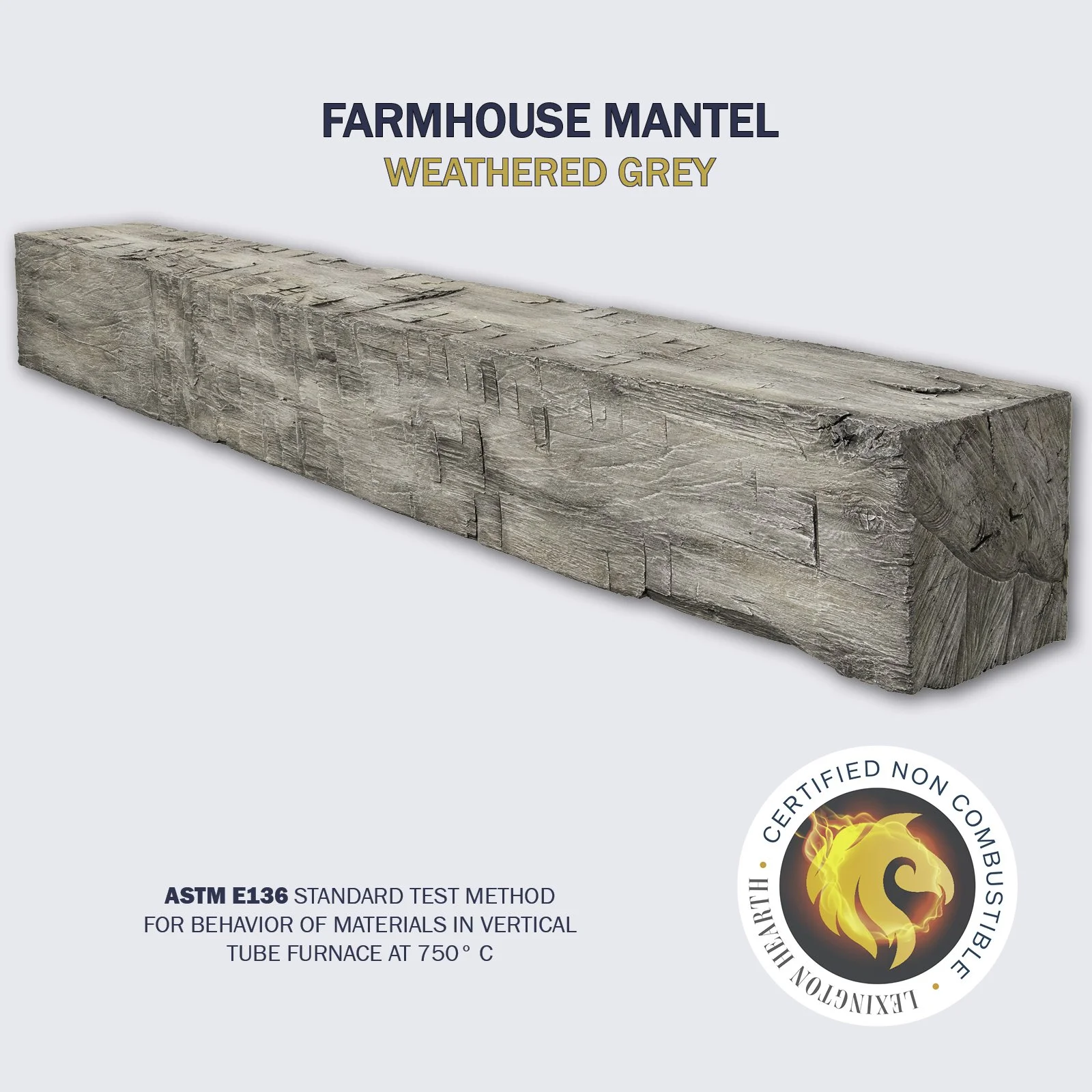 Lexington Hearth Farmhouse Non-Combustible Mantel — Weathered Grey finish