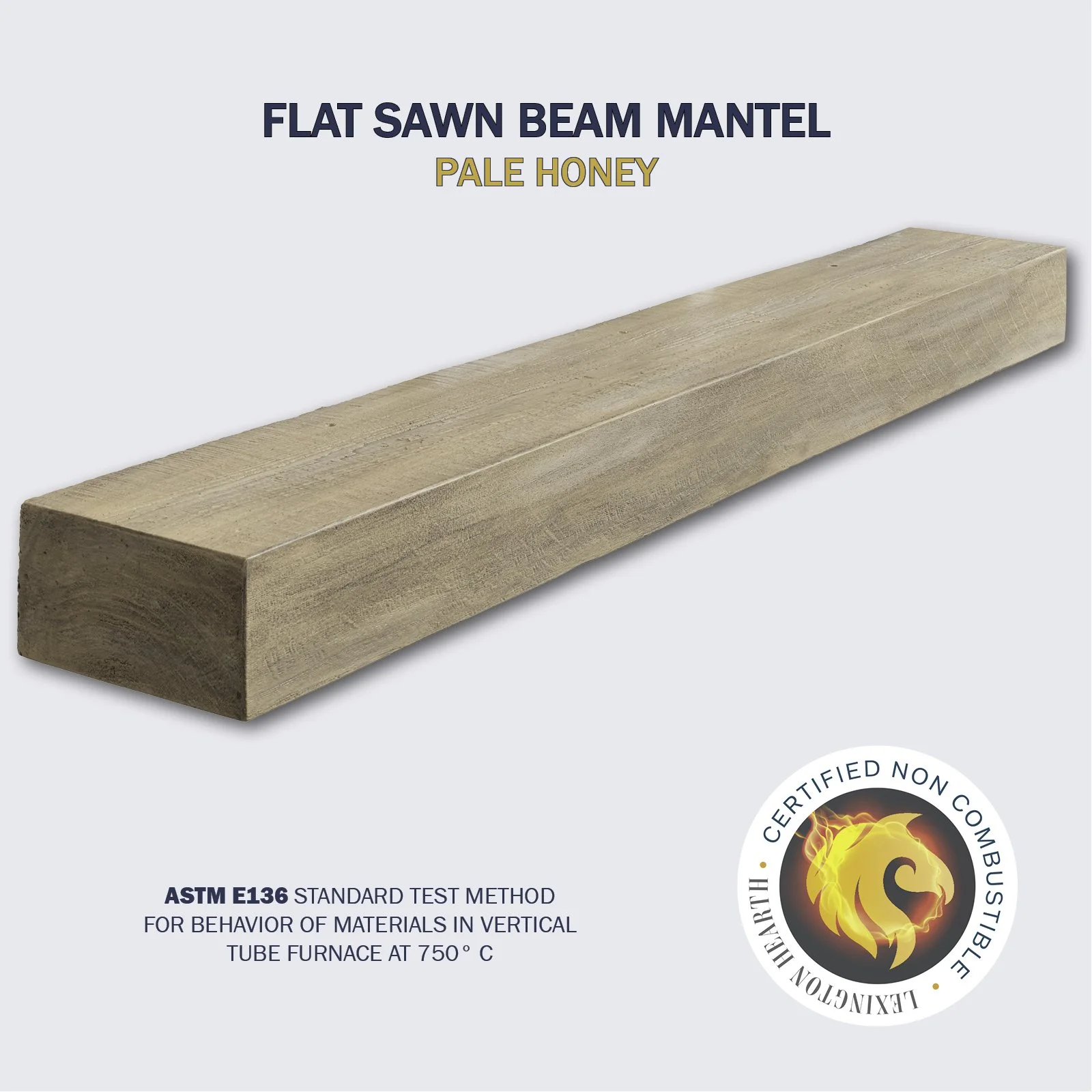 Lexington Hearth Flat Sawn Beam Non-Combustible Mantel — Pale Honey finish