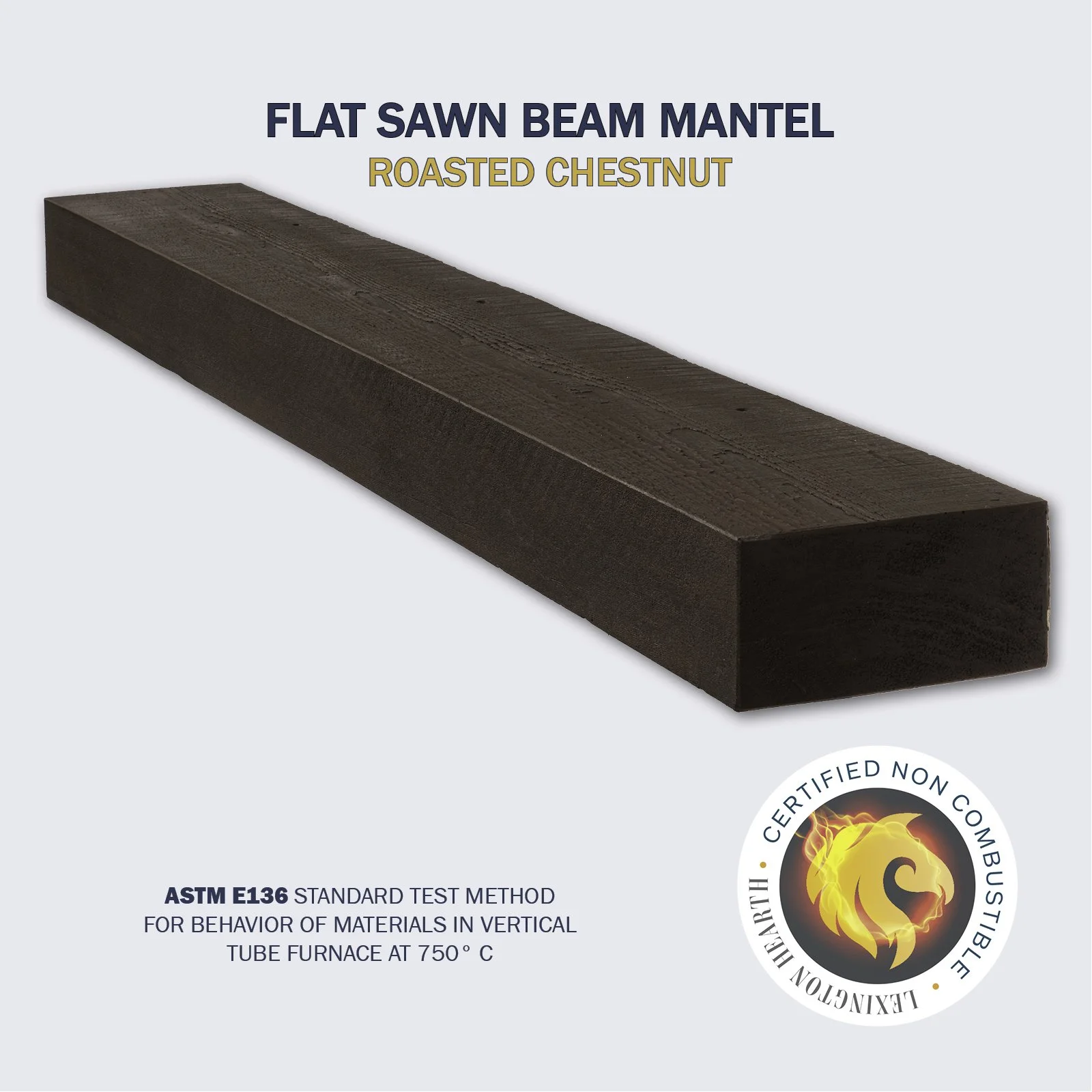 Lexington Hearth Flat Sawn Beam Non-Combustible Mantel — Roasted Chestnut finish
