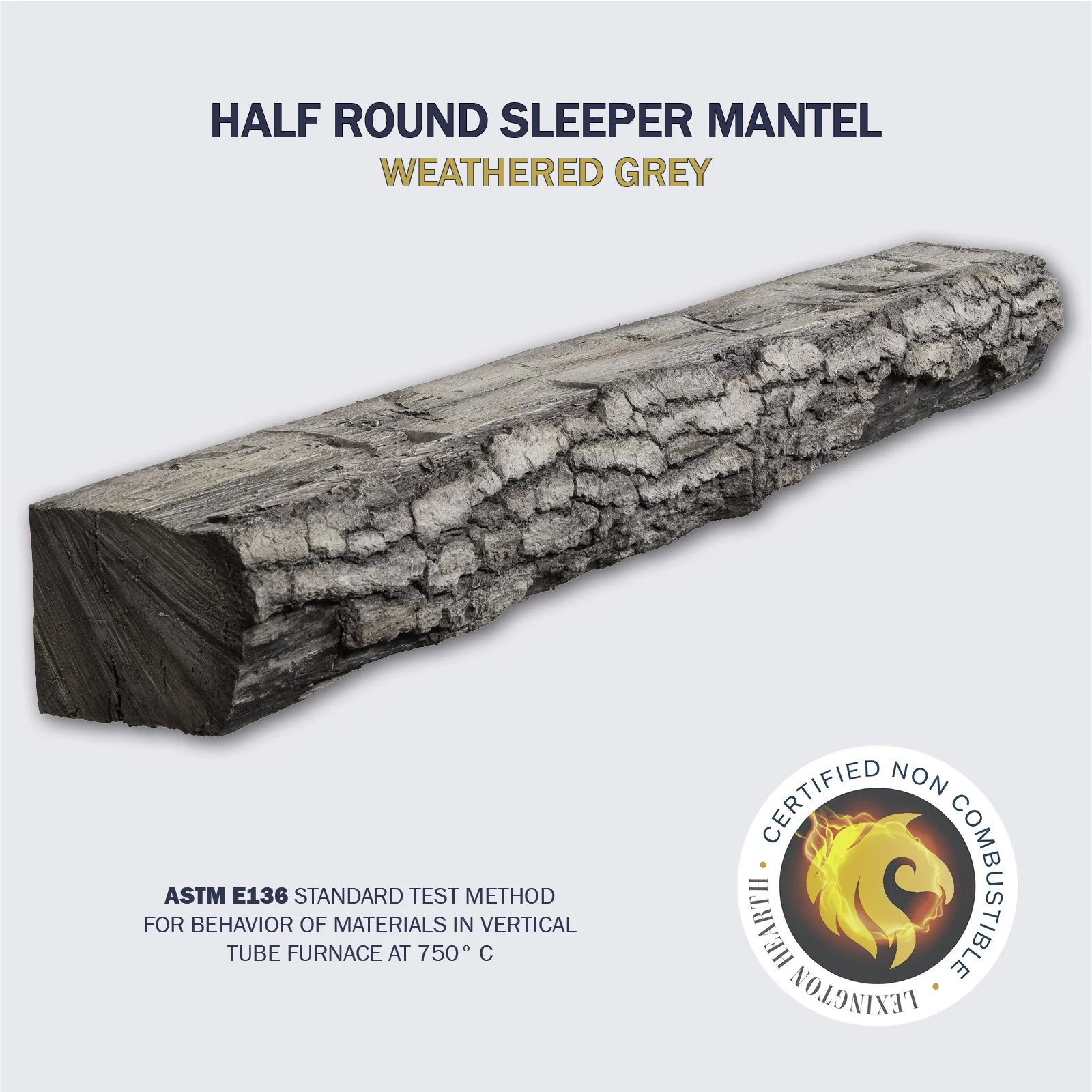 Lexington Hearth Half-Round Sleeper Non-Combustible Mantel — Weathered Grey finish