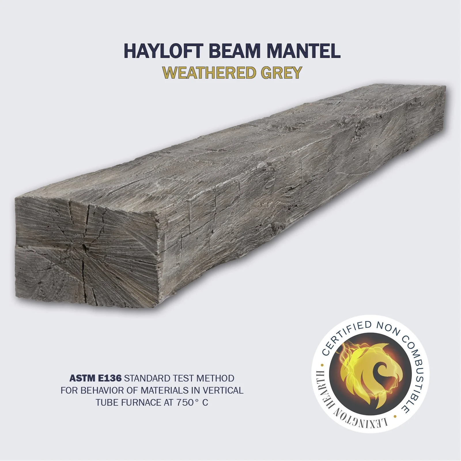 Lexington Hearth Hayloft Beam Non-Combustible Mantel — Weathered Grey finish