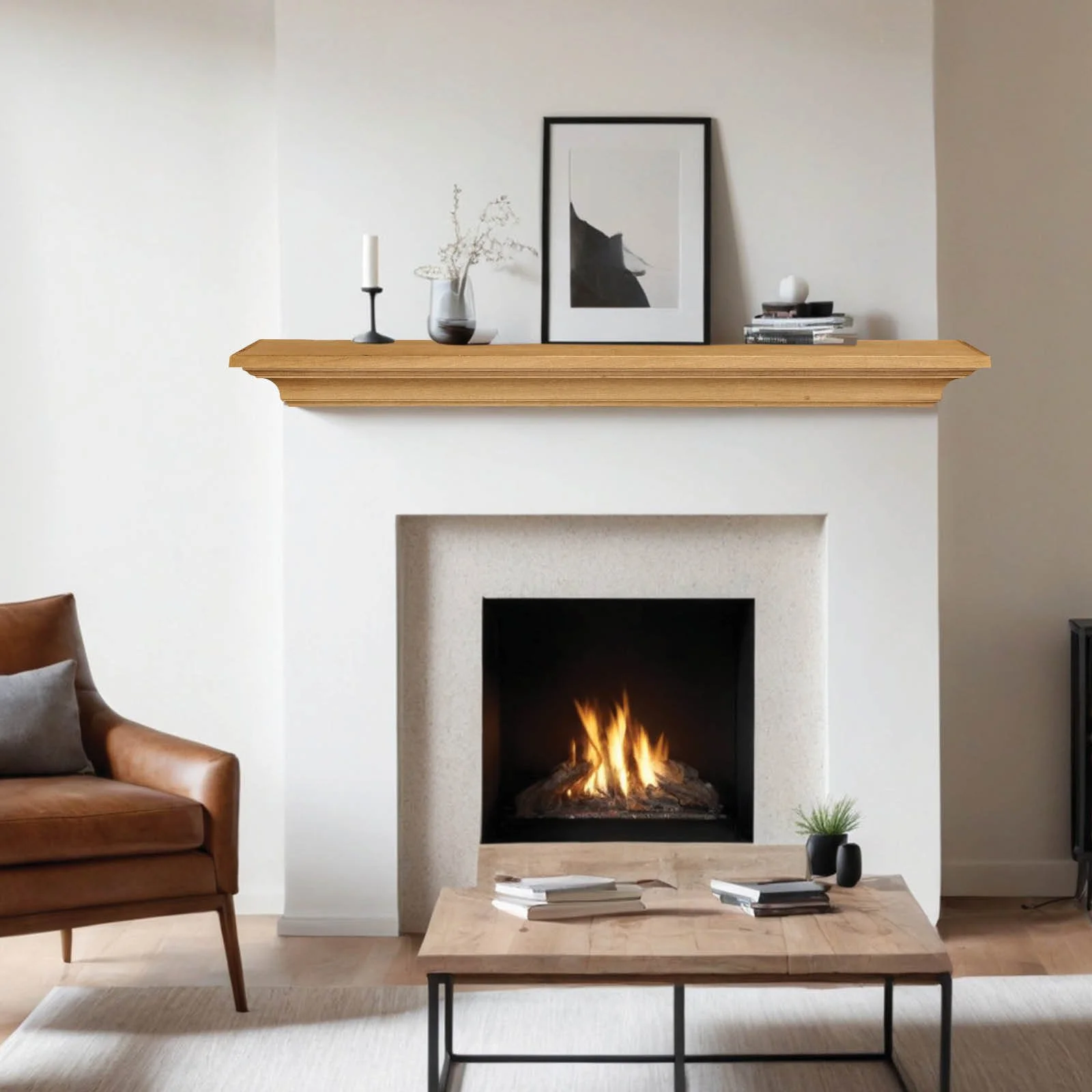 Lexington Hearth Kenton Wood Mantel Shelf Kit — Installed lifestyle view